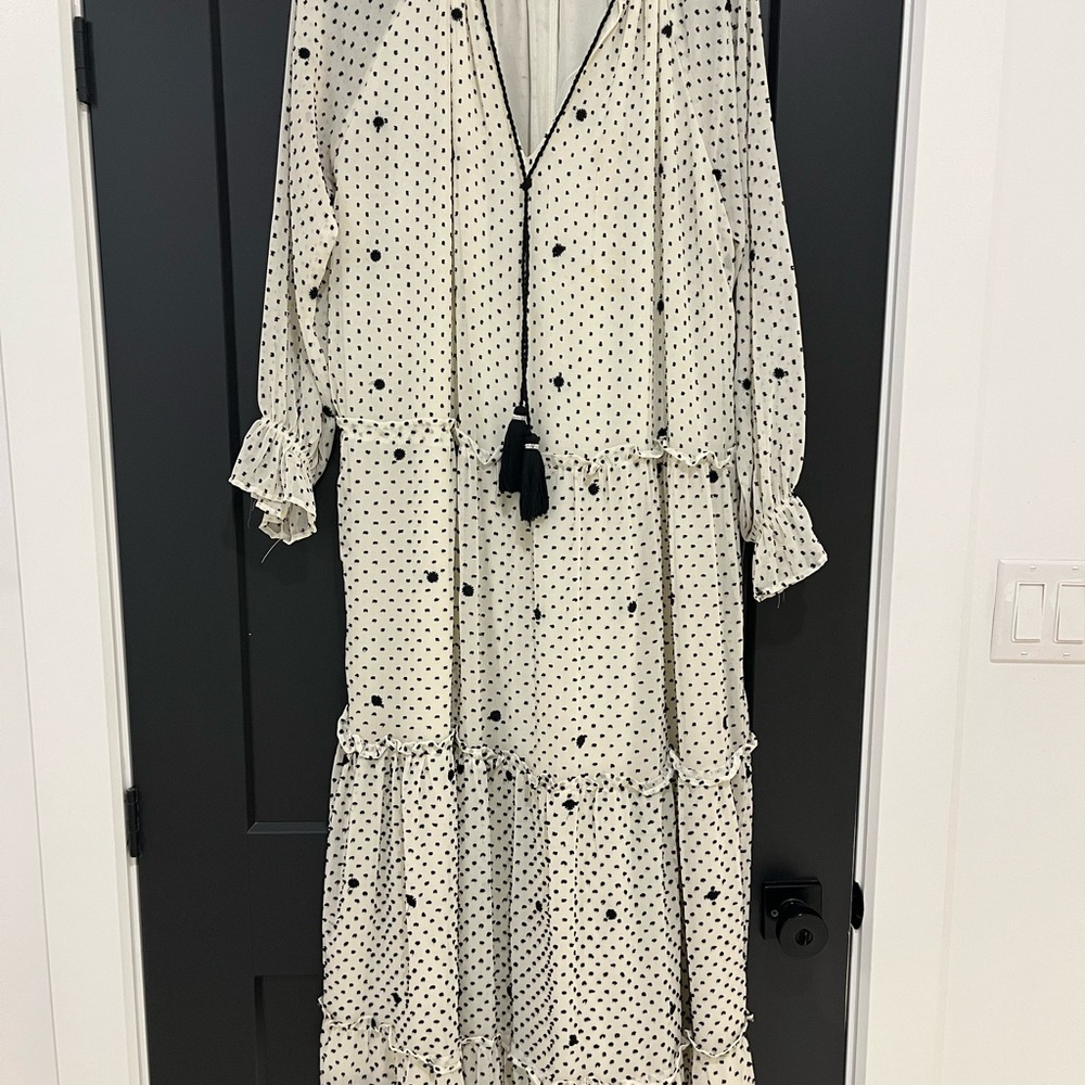 Zara Black and White Polka Dot Long Sleeve Dress
